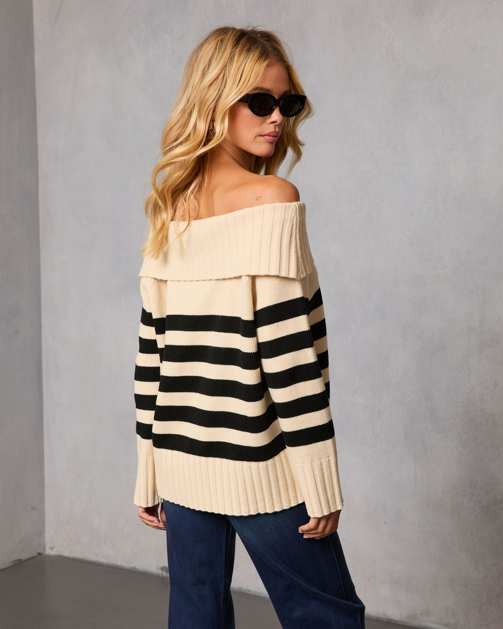 Fireside Favorite Striped Off The Shoulder Sweater