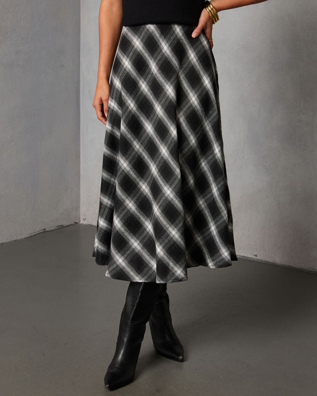 Sable Hill Plaid Midi Skirt