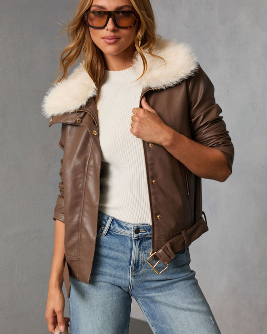 Georginna Leather Faux Fur Collar Moto Jacket