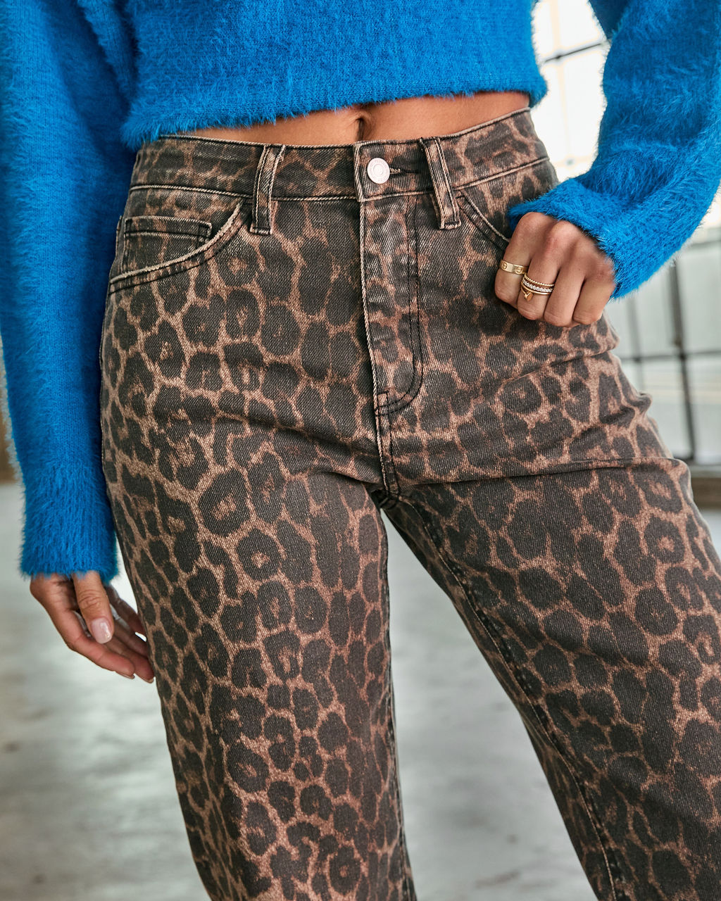 Yaron Stretch Leopard Print Wide Leg Jeans