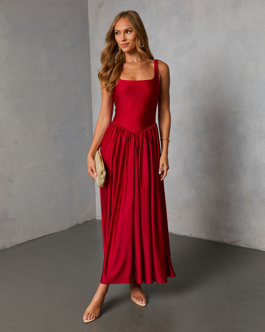 Firelight Muse Pleated Midi Dress