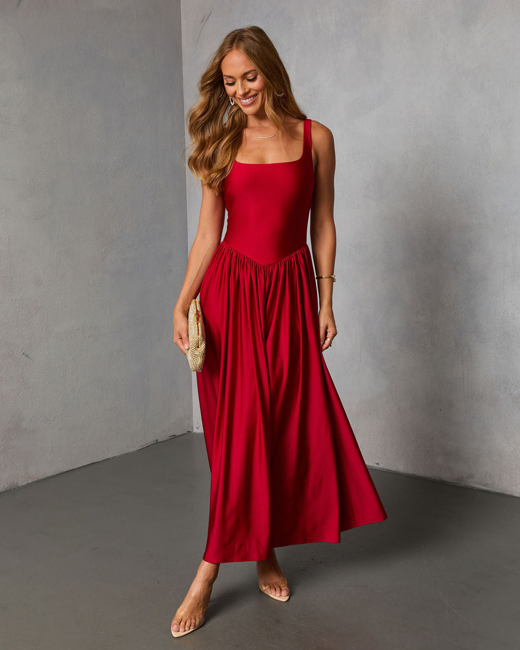 Firelight Muse Pleated Midi Dress