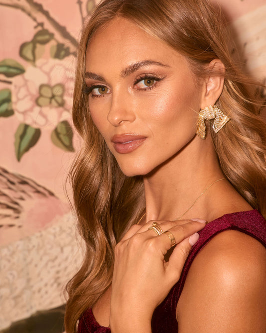 Orelle Rhinestone Bow Stud Earrings