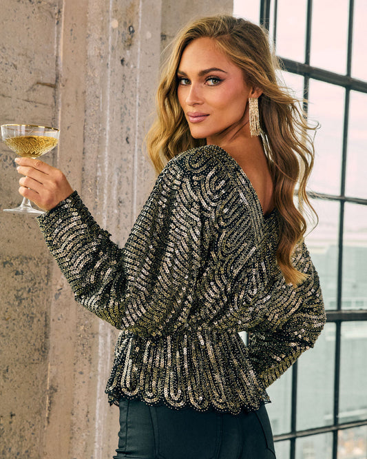 Estrella Sequin Peplum Top