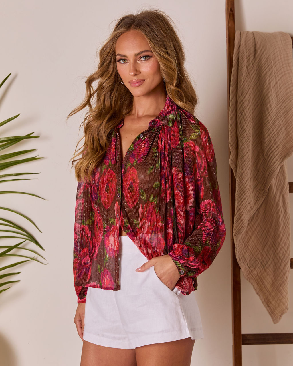 Camilah Print Pleated Chiffon Top