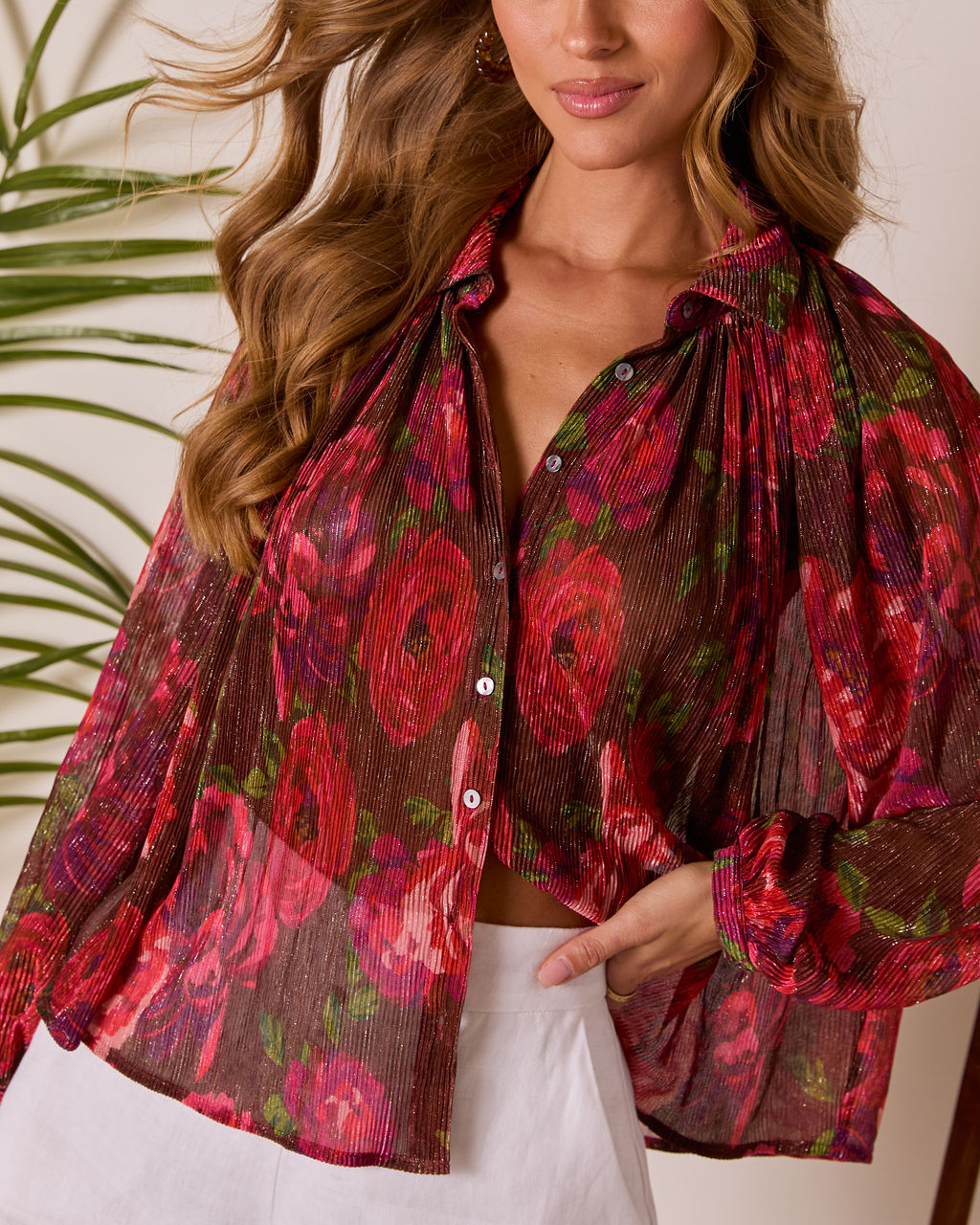 Camilah Print Pleated Chiffon Top