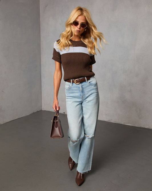 Saleen Contrast Ribbed Knit Top