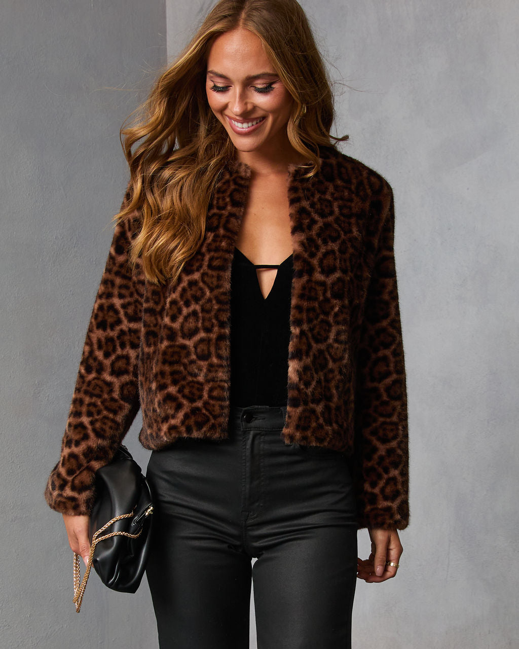 Foxshade Leopard Print Faux Fur Jacket