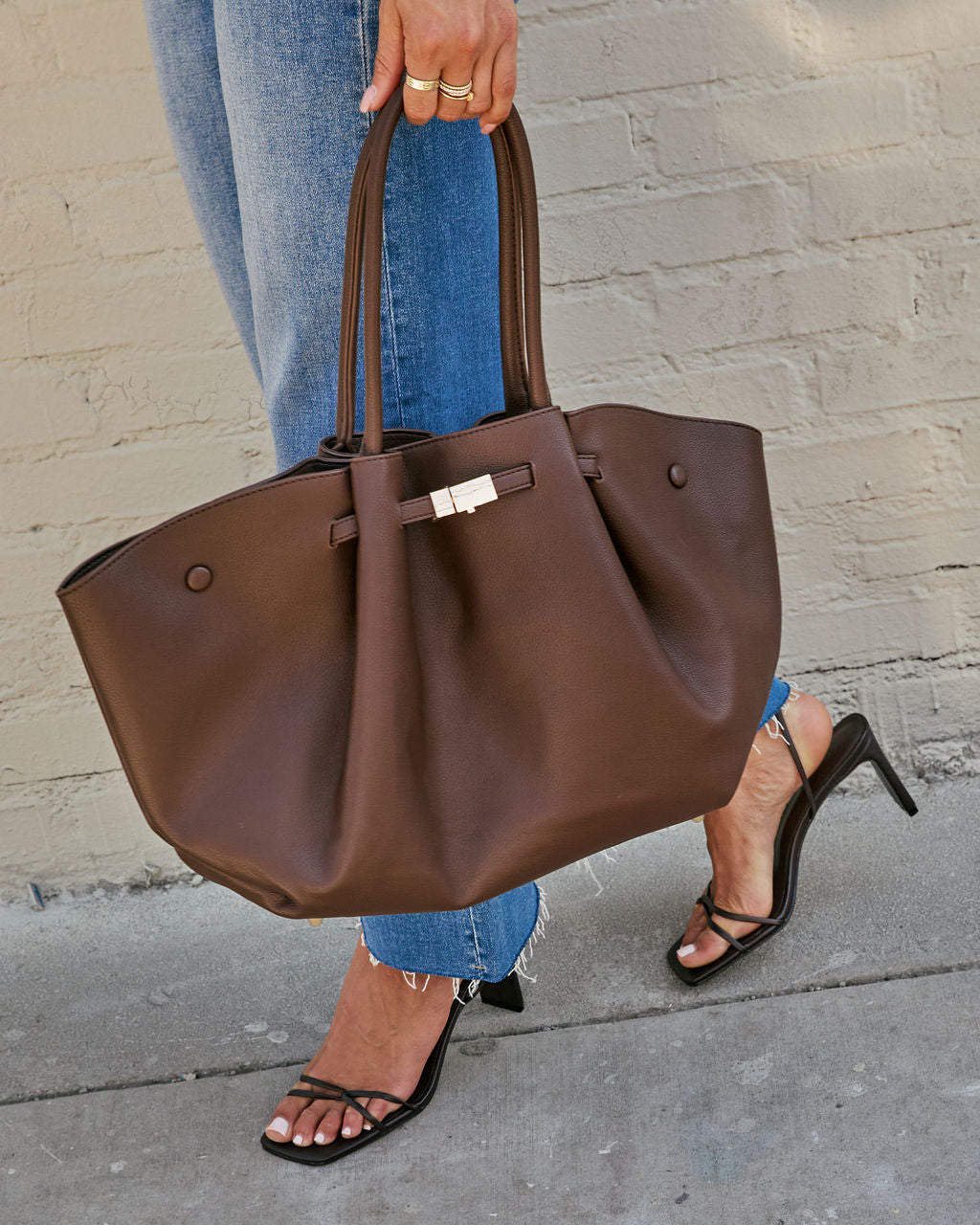 Delena Buckle Faux Leather Tote Bag