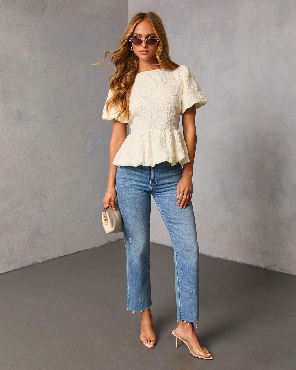 Aloura Puff Sleeve Peplum Top