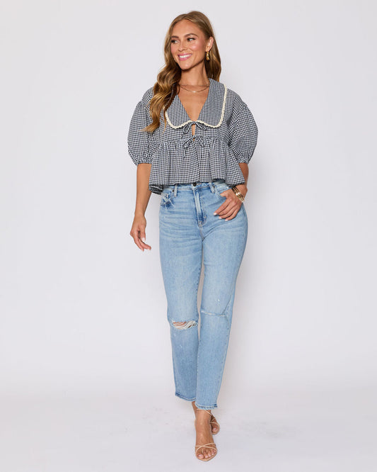 Hart Collared Gingham Babydoll Top
