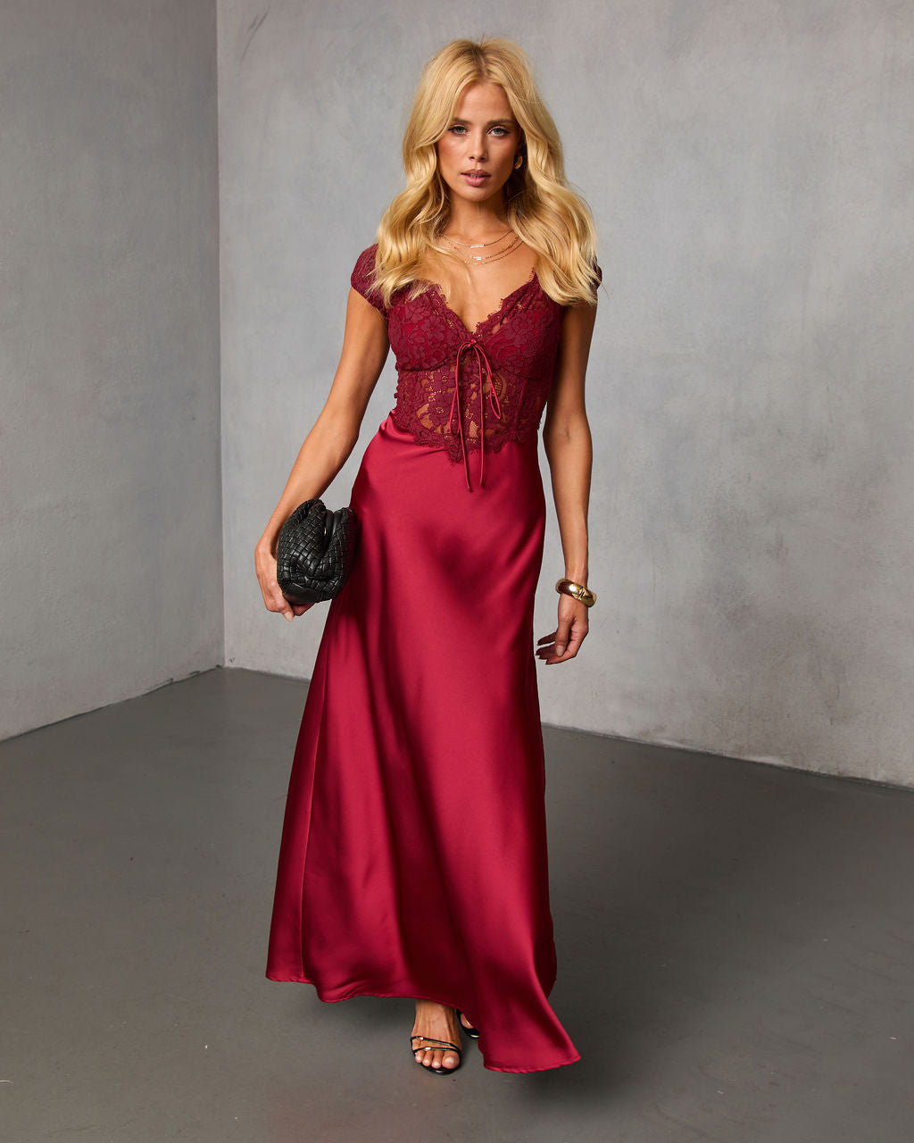 Sable Hour Lace Satin Maxi Dress