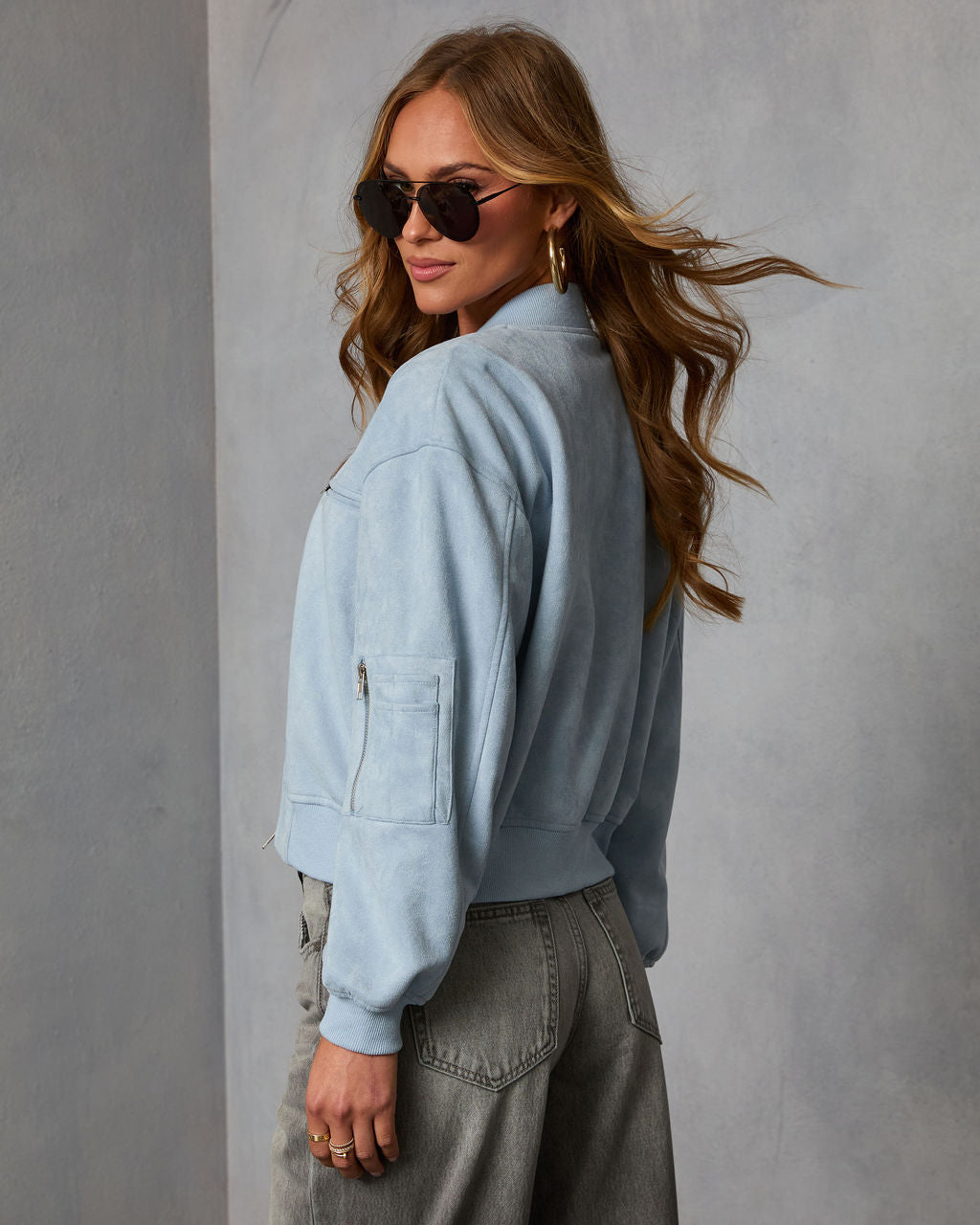 Forward Motion Faux Suede Bomber Jacket