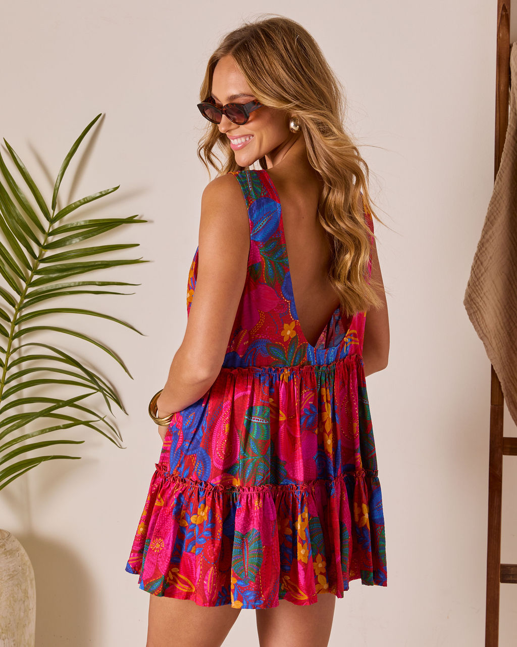 Beachside Blossom Abstract Tiered Mini Dress