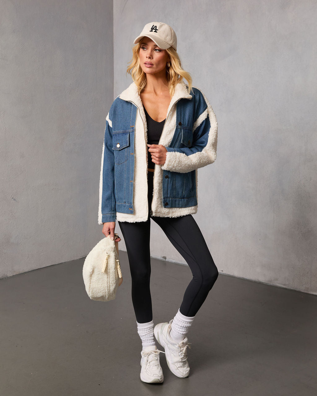 Beatrise Denim Contrast Sherpa Coat