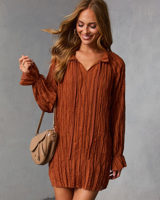 Autumn Stone Shift Chiffon Mini Dress
