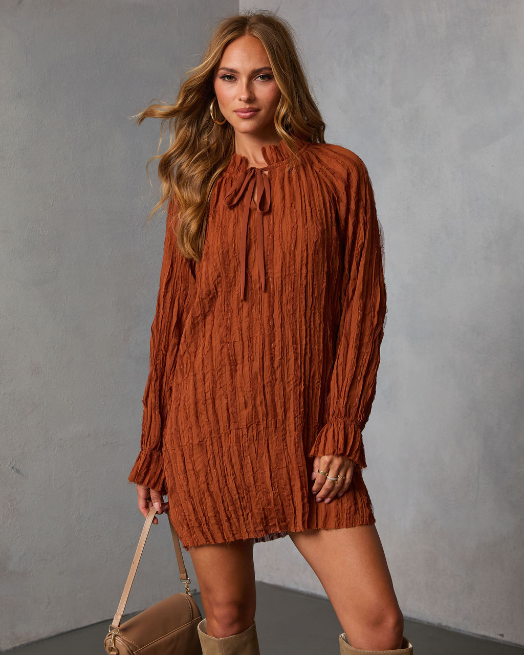 Autumn Stone Shift Chiffon Mini Dress