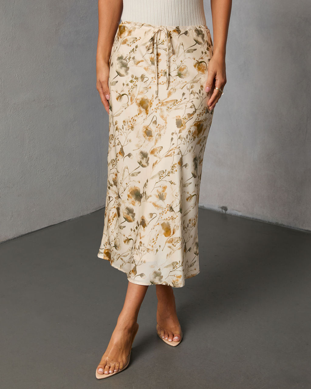 Crushed Maple Printed Midi Skirt