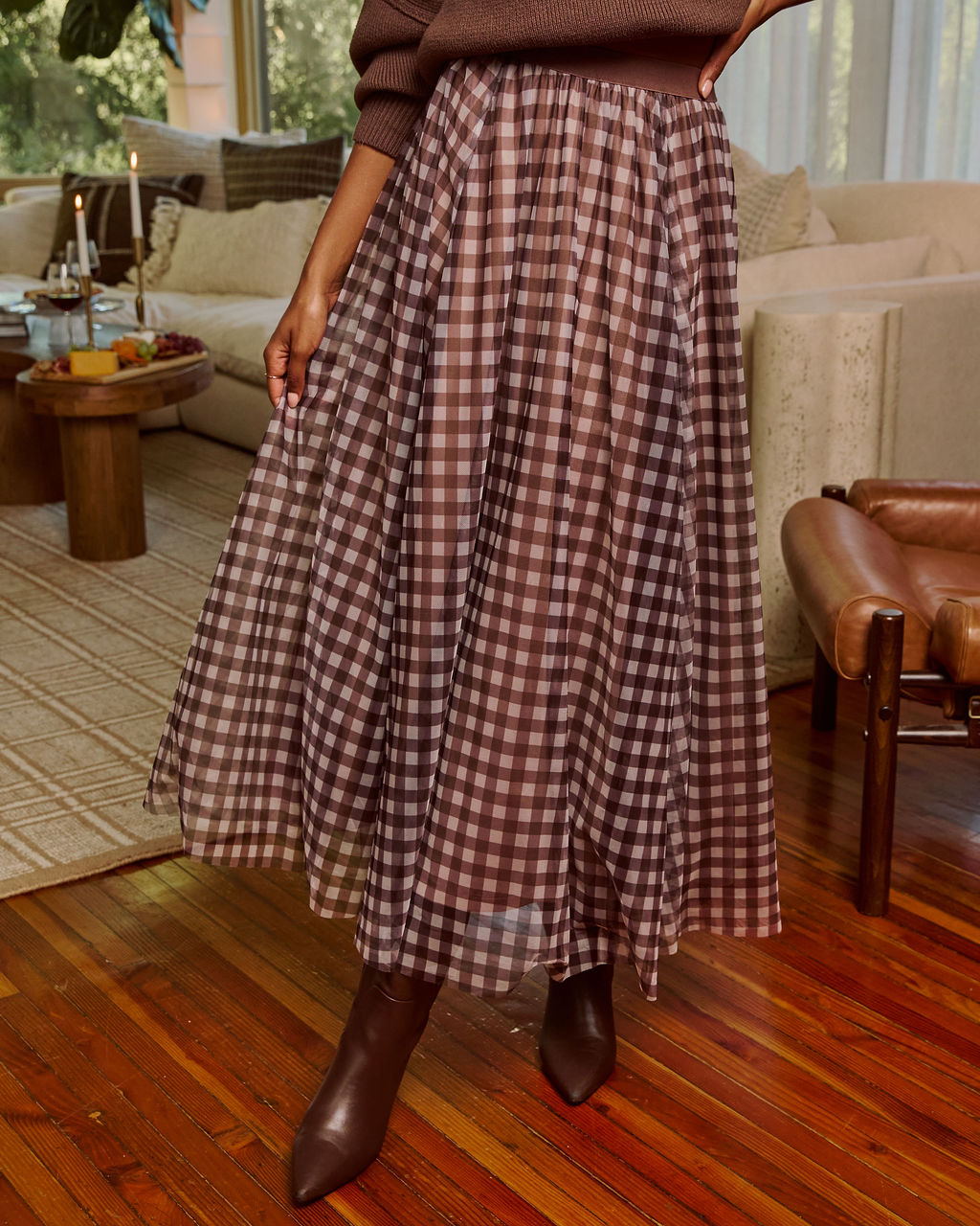Adult Table Mesh Gingham Maxi Skirt