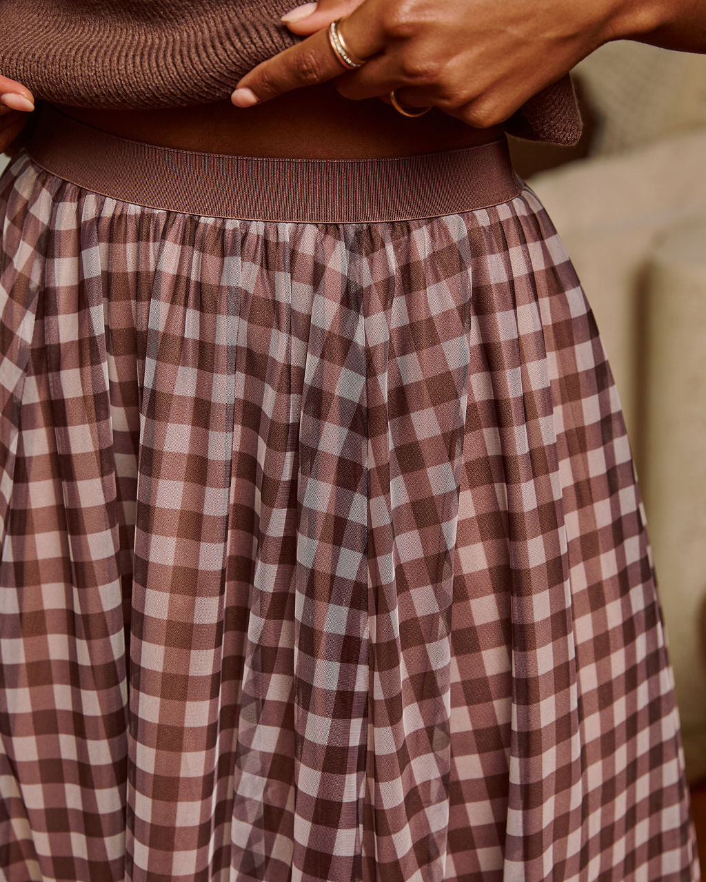 Adult Table Mesh Gingham Maxi Skirt