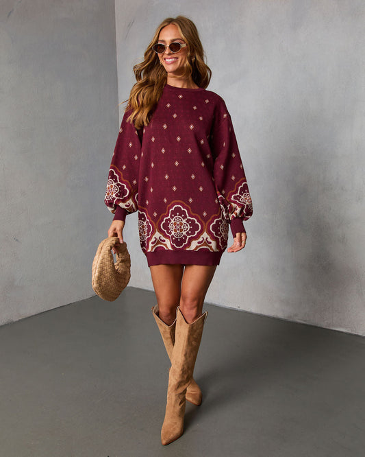 Rusted Rue Abstract Mini Sweater Dress