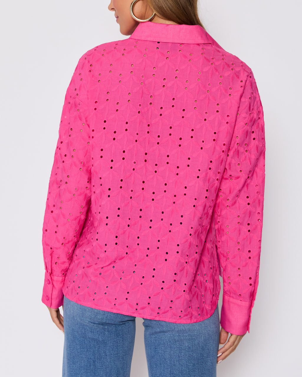 Garden Stroll Eyelet Floral Button Down Top