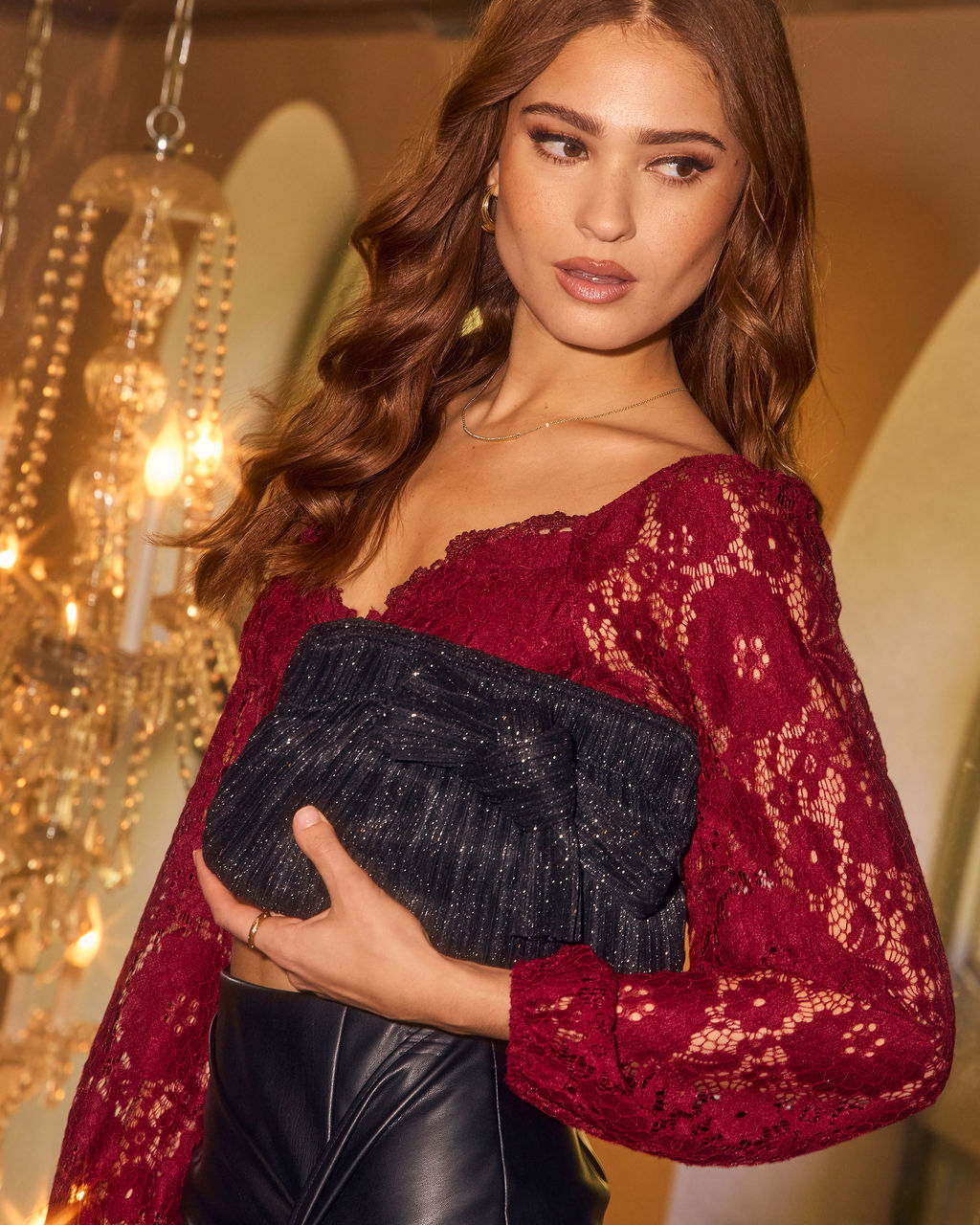 Zolie Pleated Lurex Bow Clutch