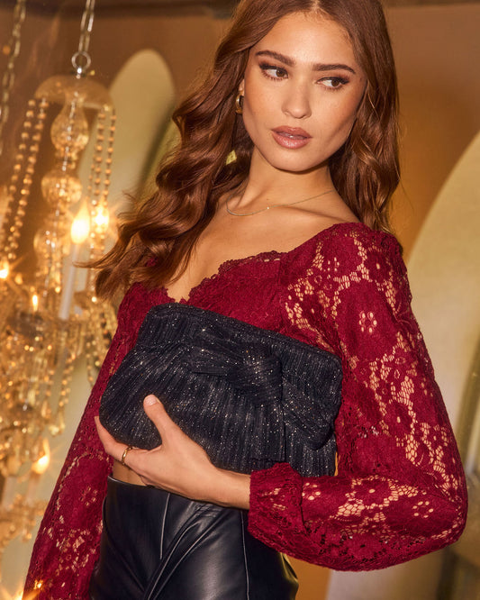 Zolie Pleated Lurex Bow Clutch