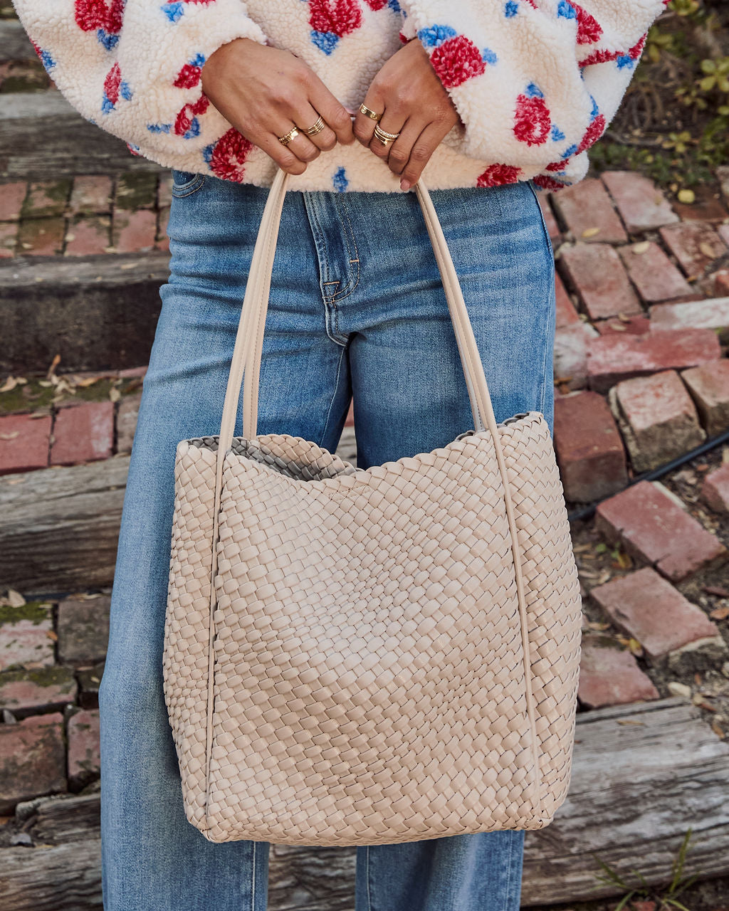 Cenlie Textured Woven Leather Tote Bag