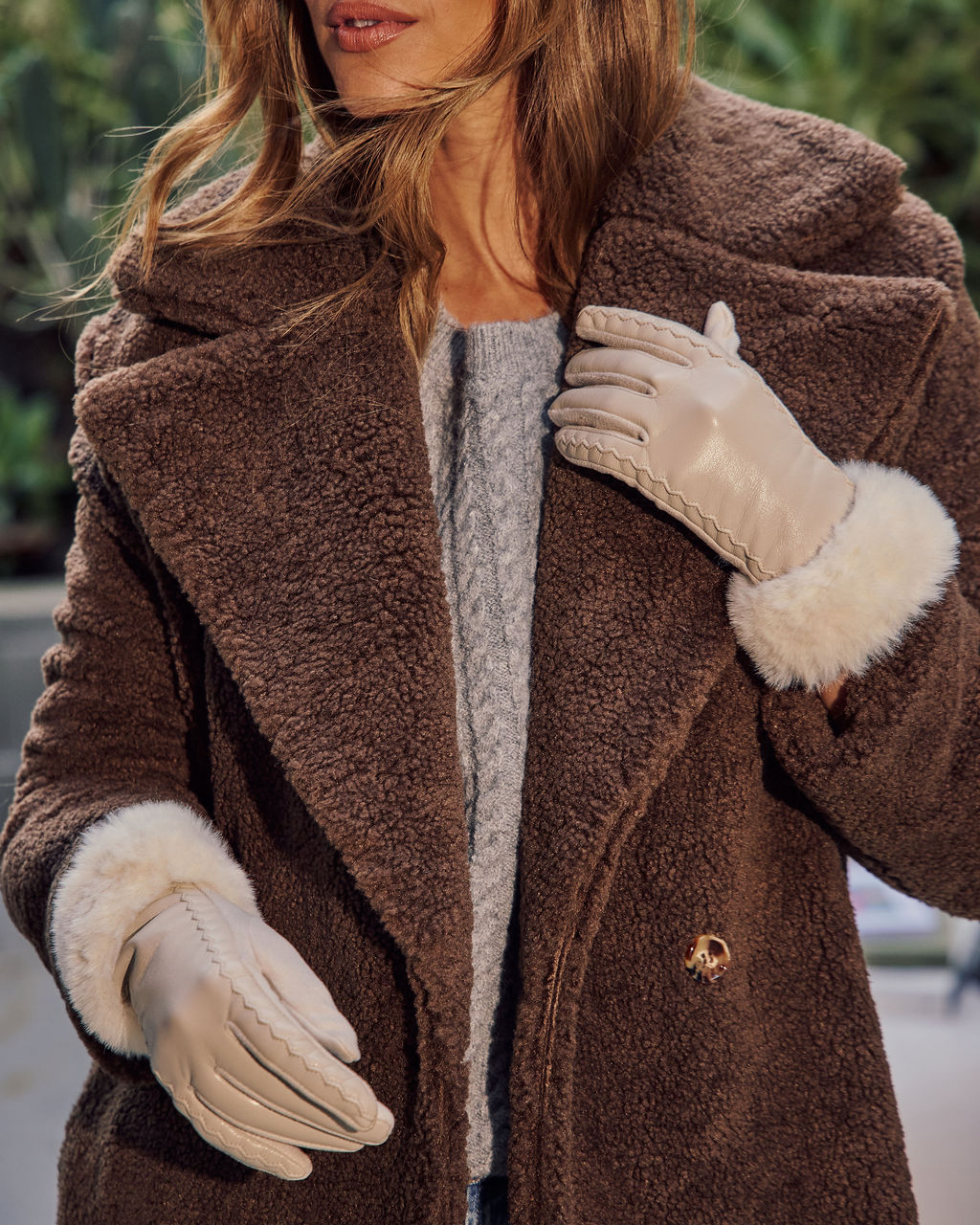 Vionae Vegan Leather Faux Fur Trim Gloves