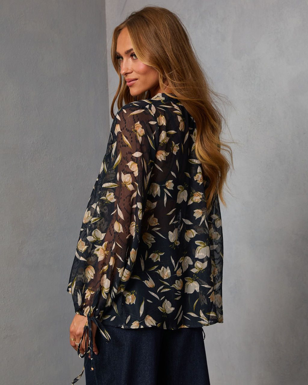 Rustic Bloom Printed Neck Tie Top
