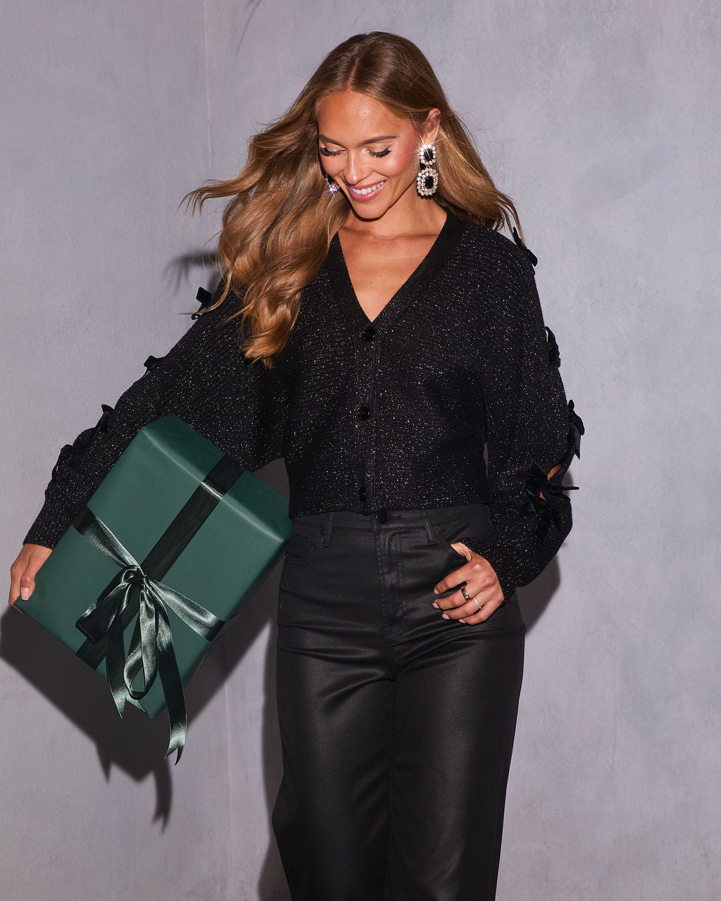 Cold Flame Metallic Knit Open Sleeve Cardigan