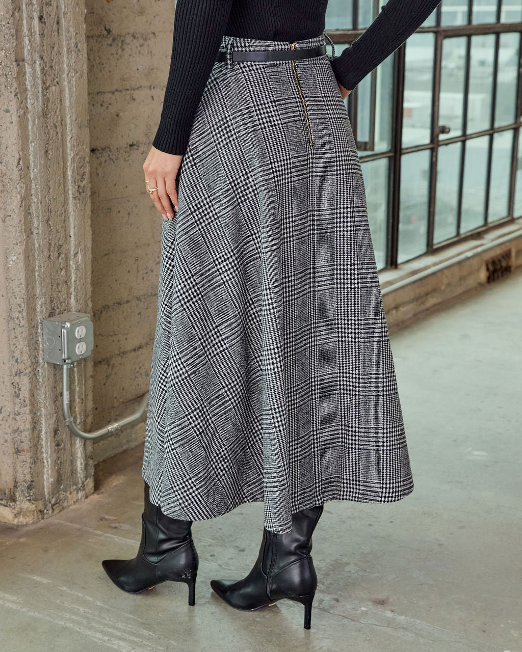 Marqline Belted Plaid Maxi Skirt