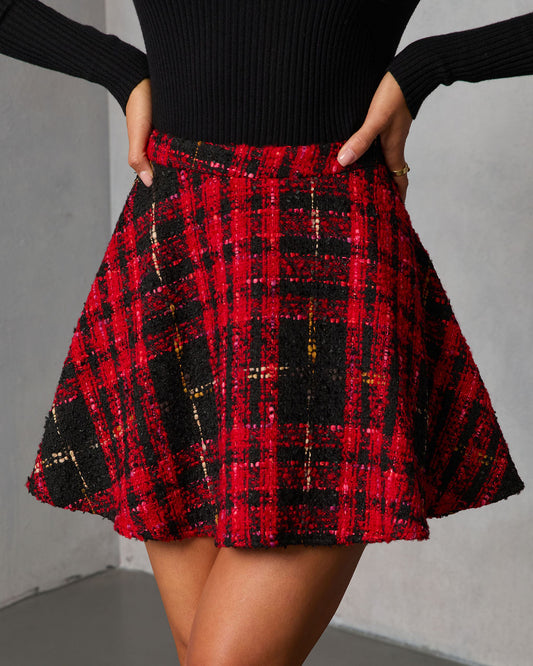 Fireside Manor Tweed Plaid Mini Skirt
