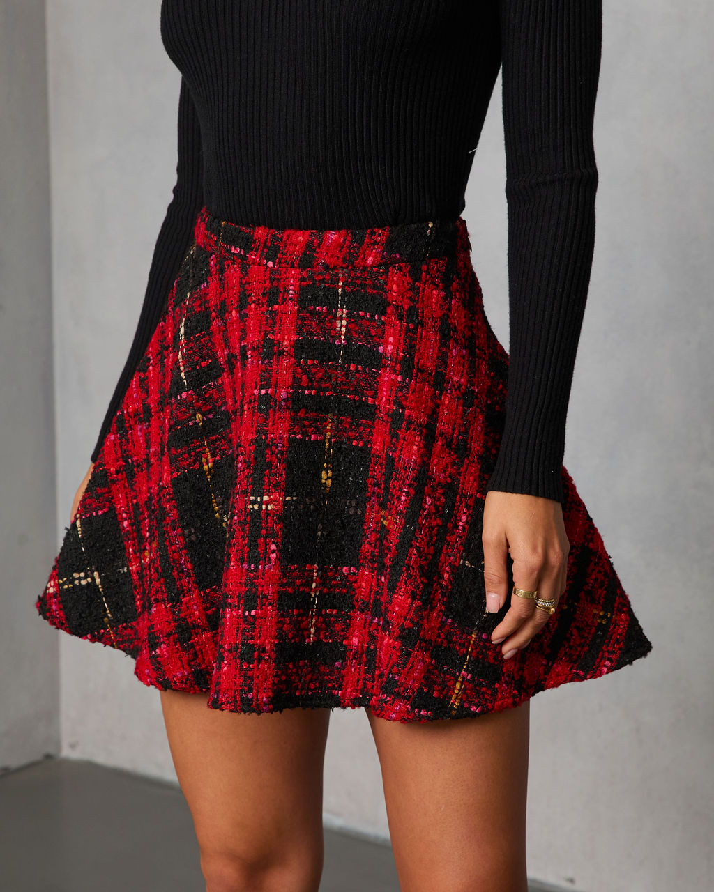 Fireside Manor Tweed Plaid Mini Skirt