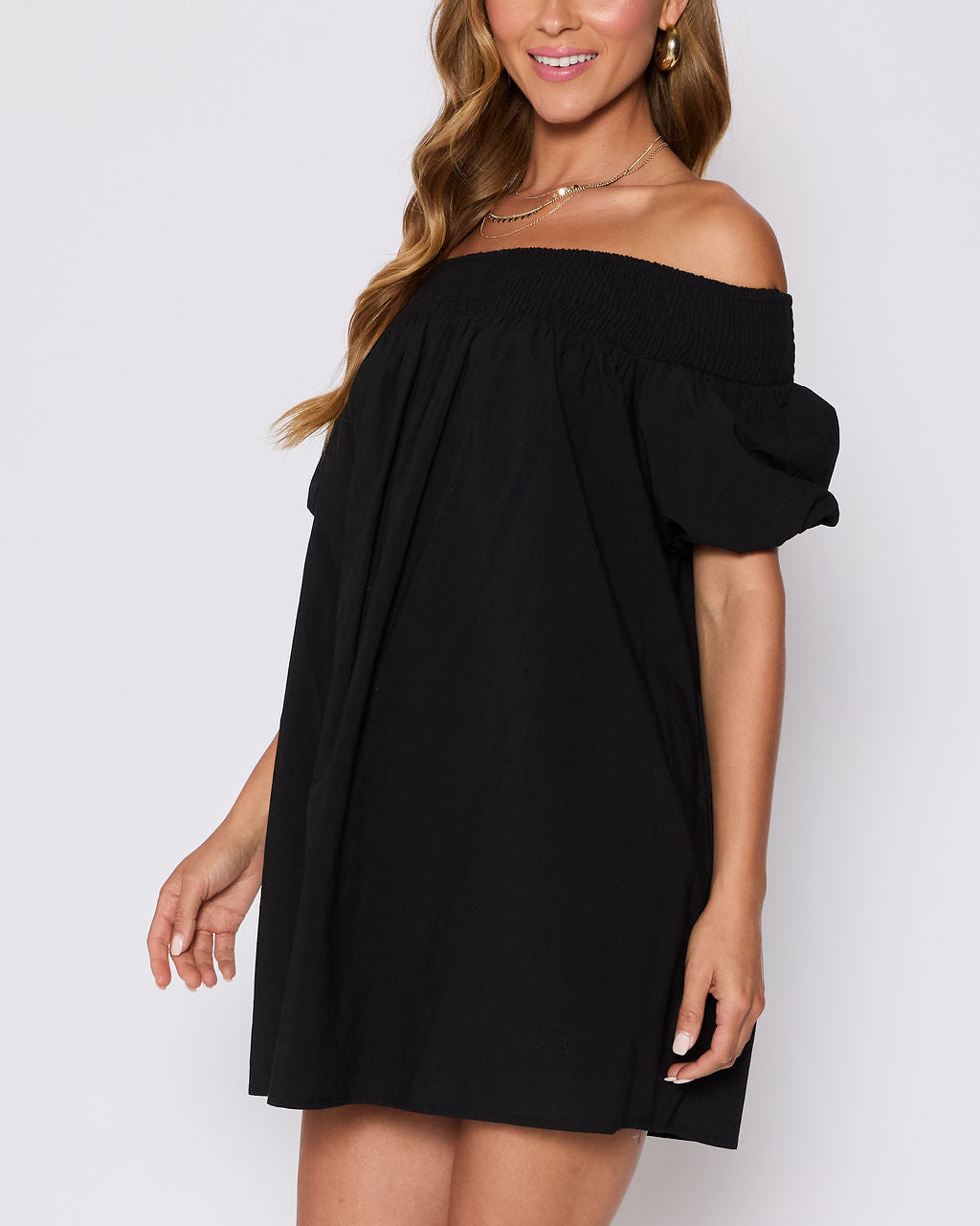 Lydia Cotton Smocked Off The Shoulder Mini Dress