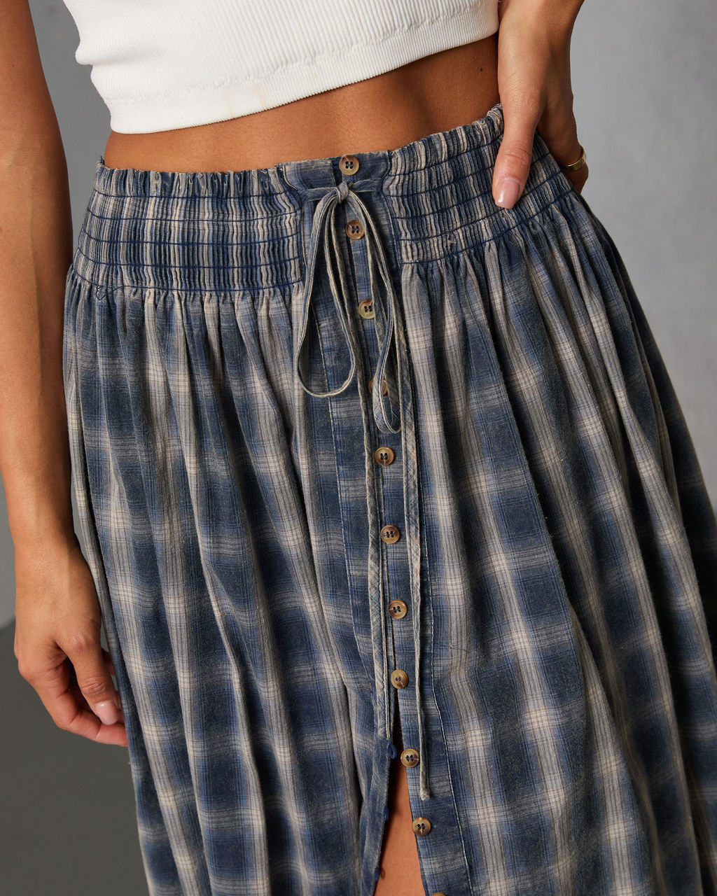 Gesibella Ruffle Hem Plaid Maxi Skirt