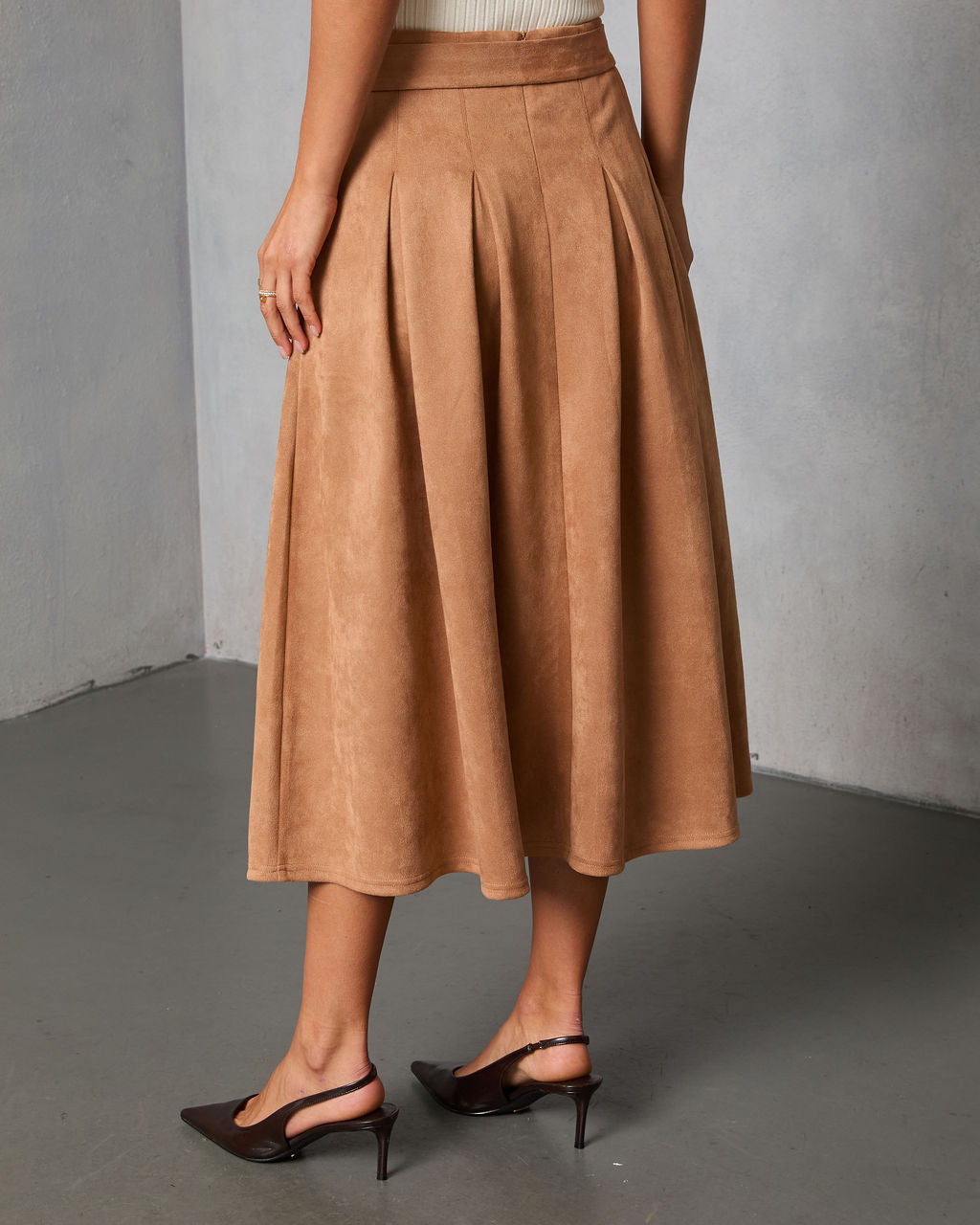 Table Ready Suede Waist Tie Pleated Midi Skirt