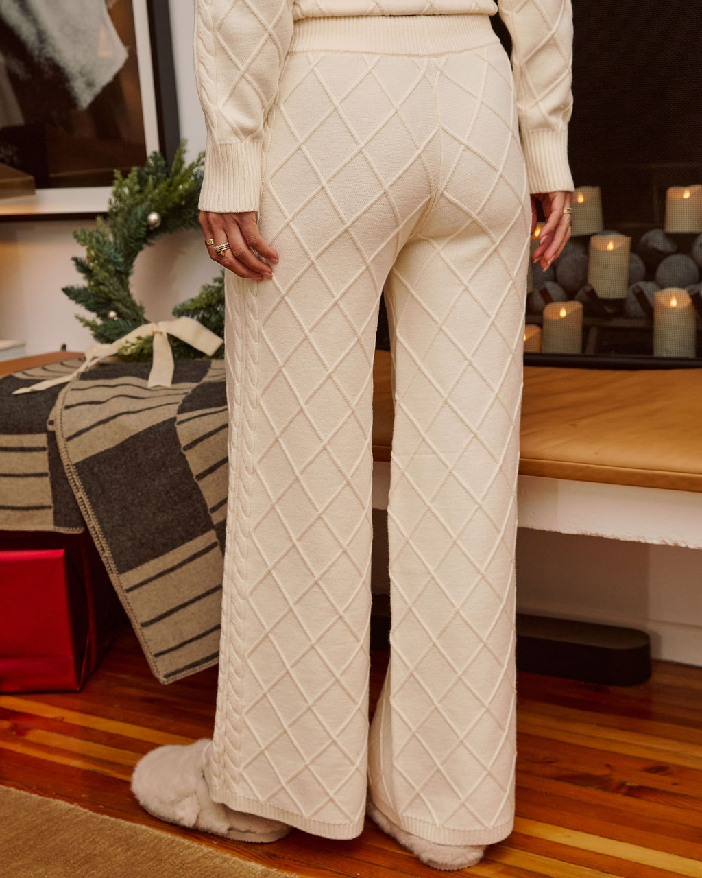 Eliah Knit Diamond Pattern Wide Leg Pants