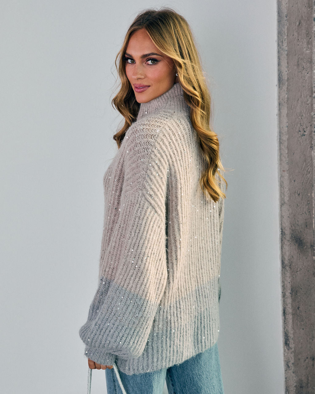 Yvaine Knit Sequin Color Block Sweater