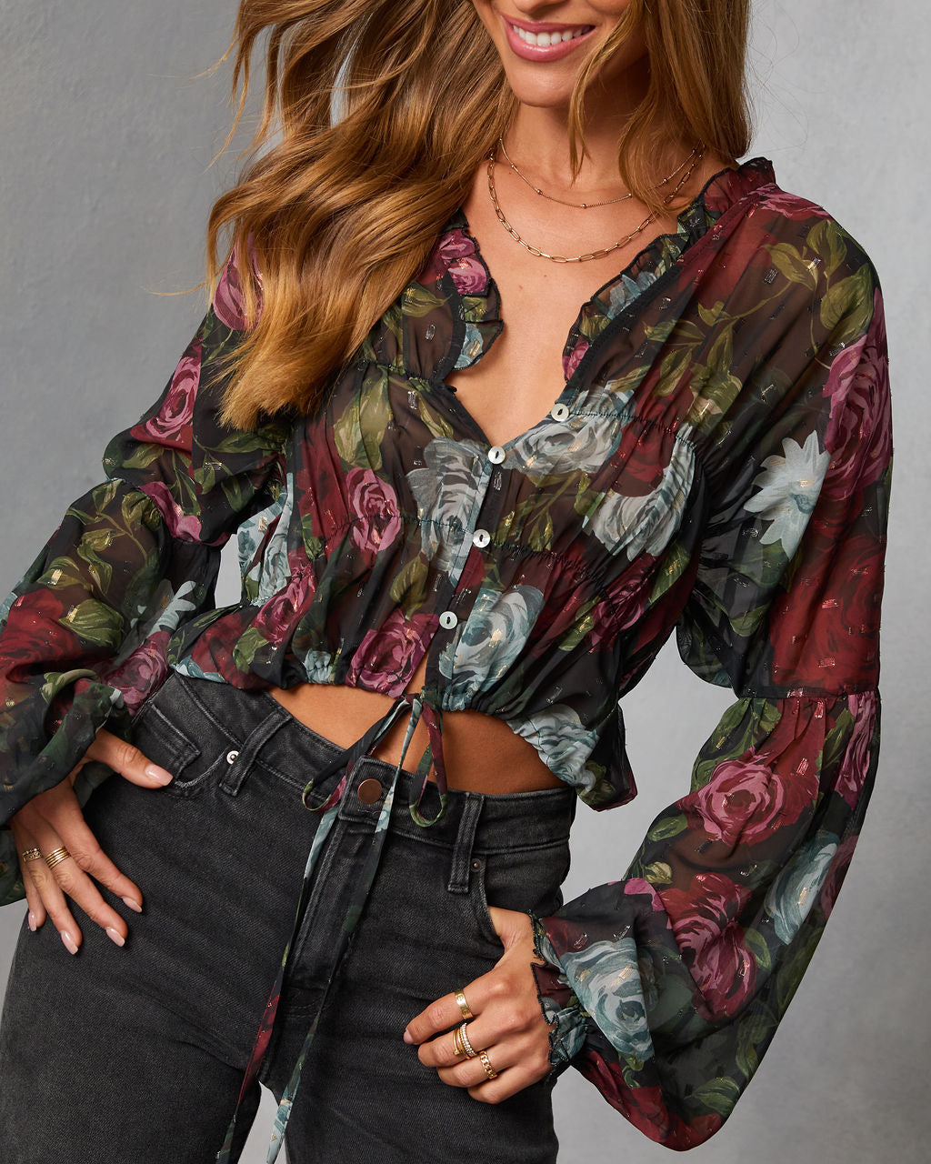 Hildah Printed Smocked Chiffon Top