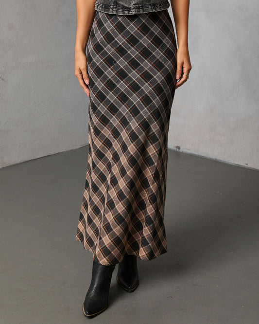 Bronzed Harvest Plaid Maxi Skirt