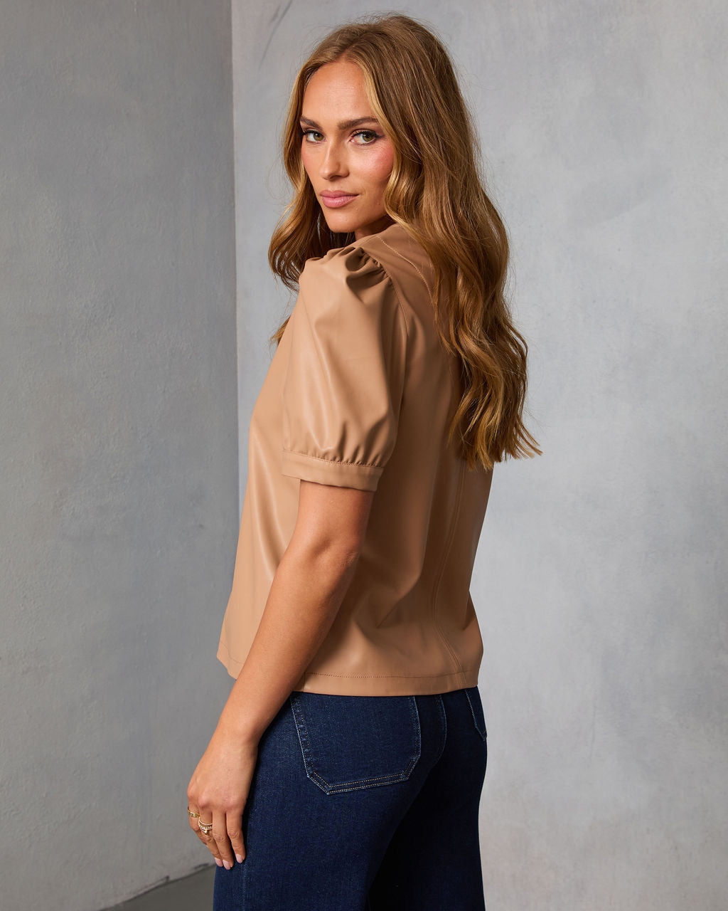Zadig Leather Puff Sleeve Top