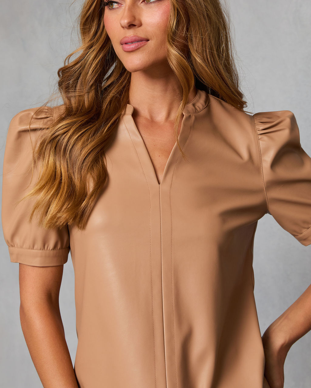 Zadig Leather Puff Sleeve Top