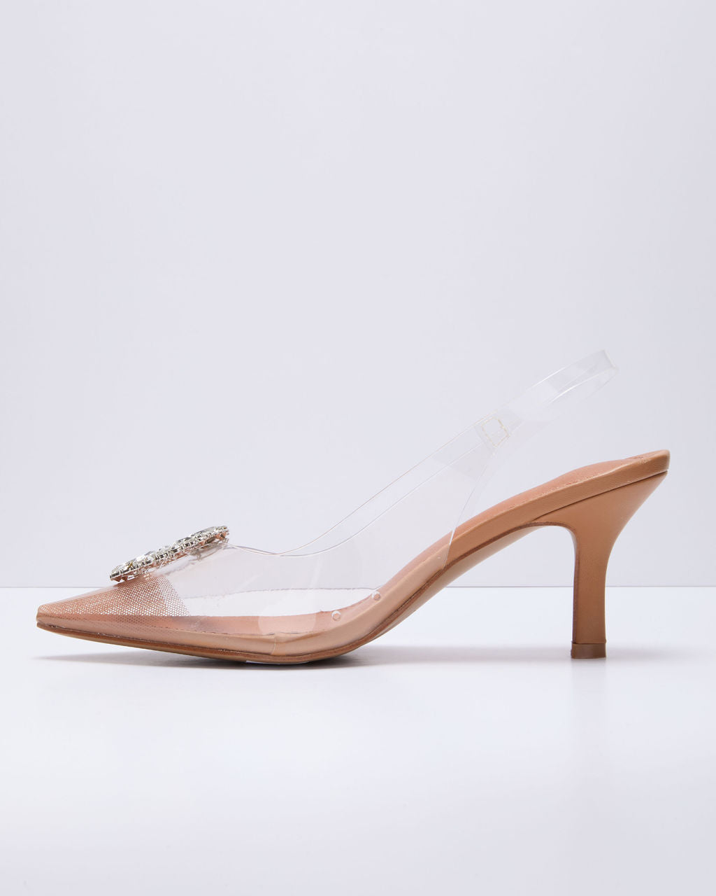 Namire Clear Slingback Embellished Charm Heels