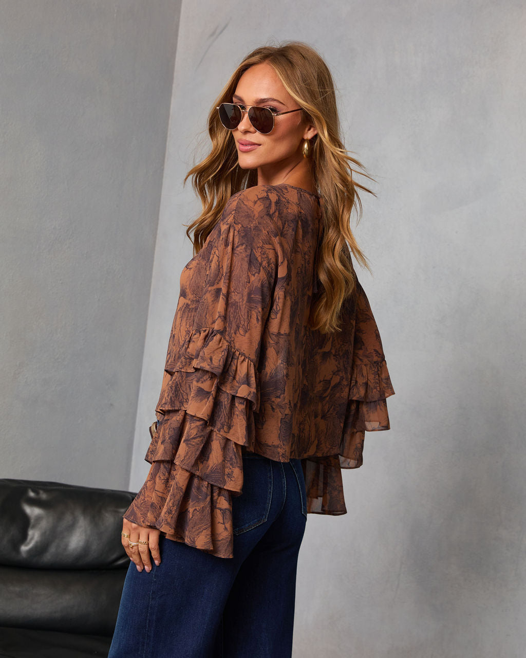 Autumn Eve Printed Tiered Sleeve Top
