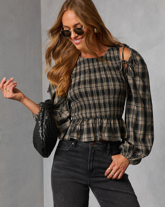 Veralie Smocked Plaid Peplum Top