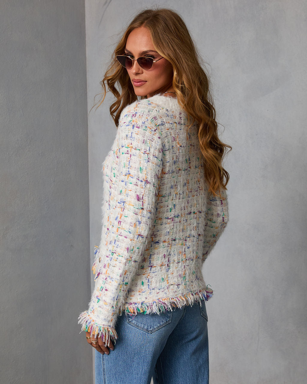 Frosted Desire Multi Color Frayed Knit Cardigan