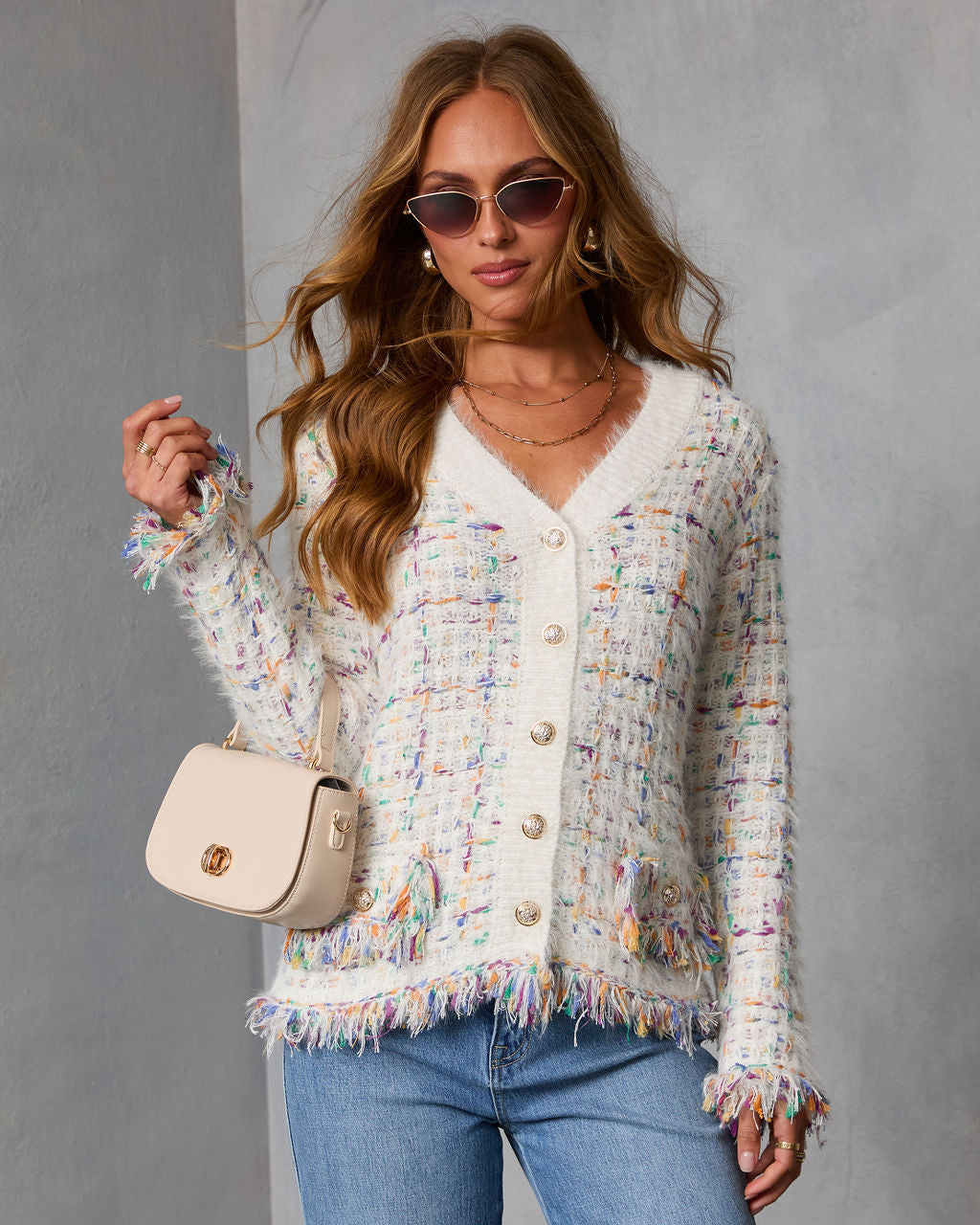 Frosted Desire Multi Color Frayed Knit Cardigan