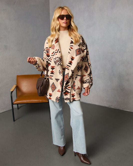 Anaisa Aztec Print Sherpa Moto Jacket